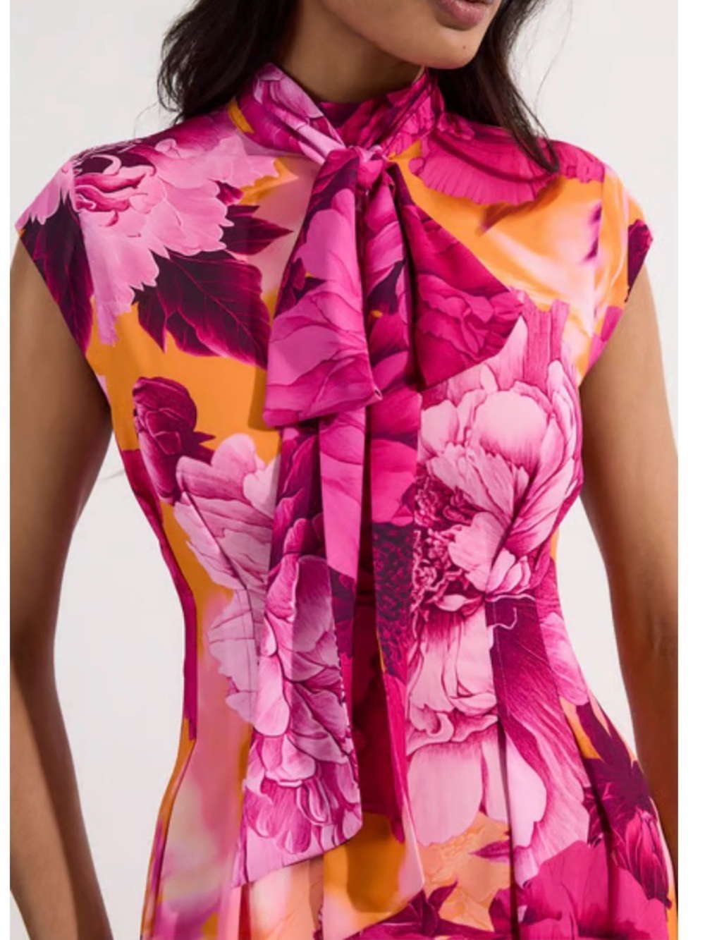NWT Karen Millen Bold Abstract Floral Tie Neck All Occassion Summer Midi Dress 6 - Picture 13 of 13